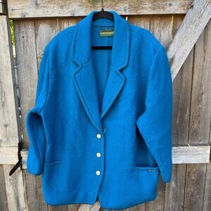 VTG 90s GEIGER Collections teal blue 100% wool COAT ladies Euro size 50